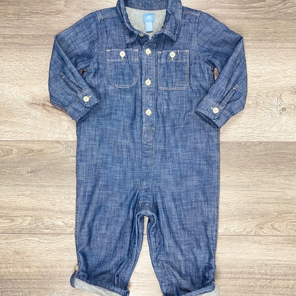 GAP Jersey Lined Button Down Denim Romper 18-24 Months GAP Denim Romper 18-24M - Picture 16 of 16